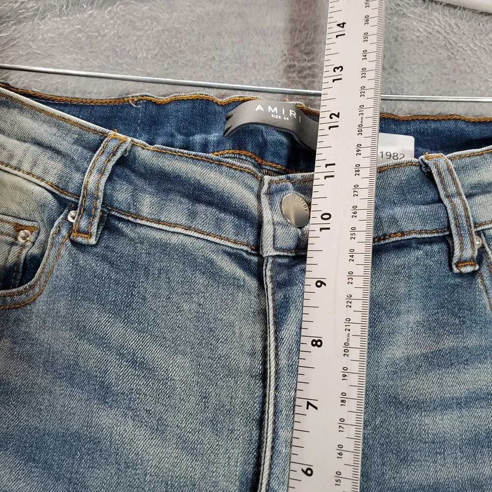 Amiri Men Jeans 34 Blue Denim‎ Slim Biker Moto Punk Streetwear Zipper Splice